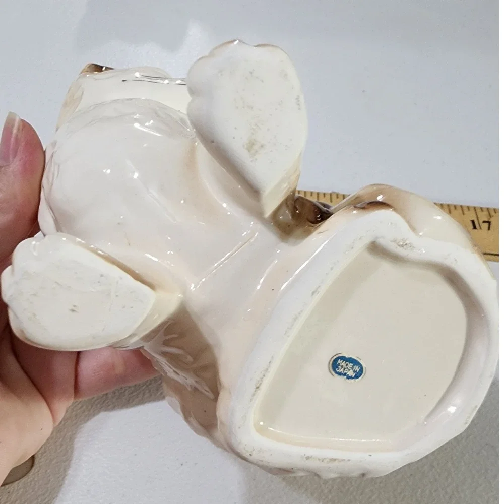 Vintage Ceramic Cat Planter Made in Japan Brown White Kitten Figurine Succulent